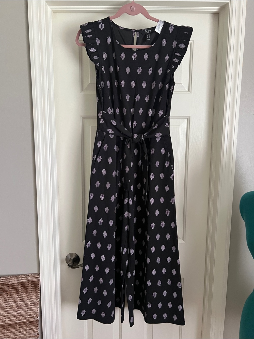 Du Jour Black Jumpsuit with Lilac Spot Print